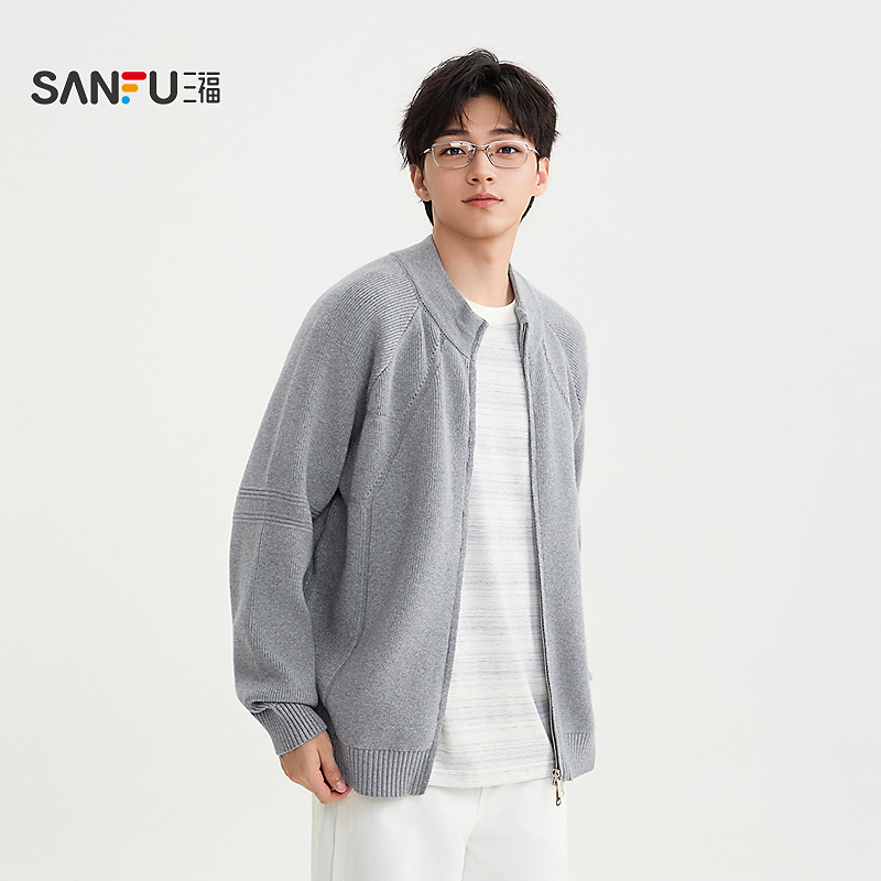 SANFU/三福25早秋季男士时尚开衫毛衣分割结构设计宽松上衣504129