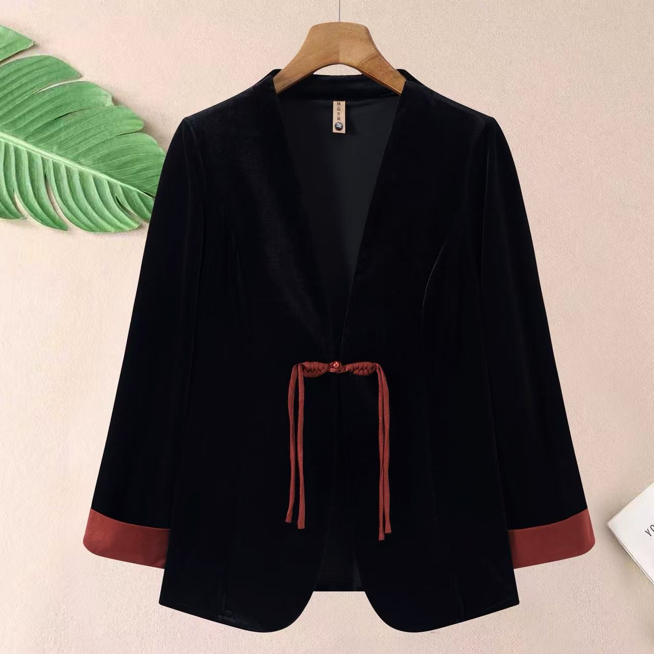 【春英专属】秋冬时尚丝绒短外套气质遮肚夹克外搭复古开衫西装外披