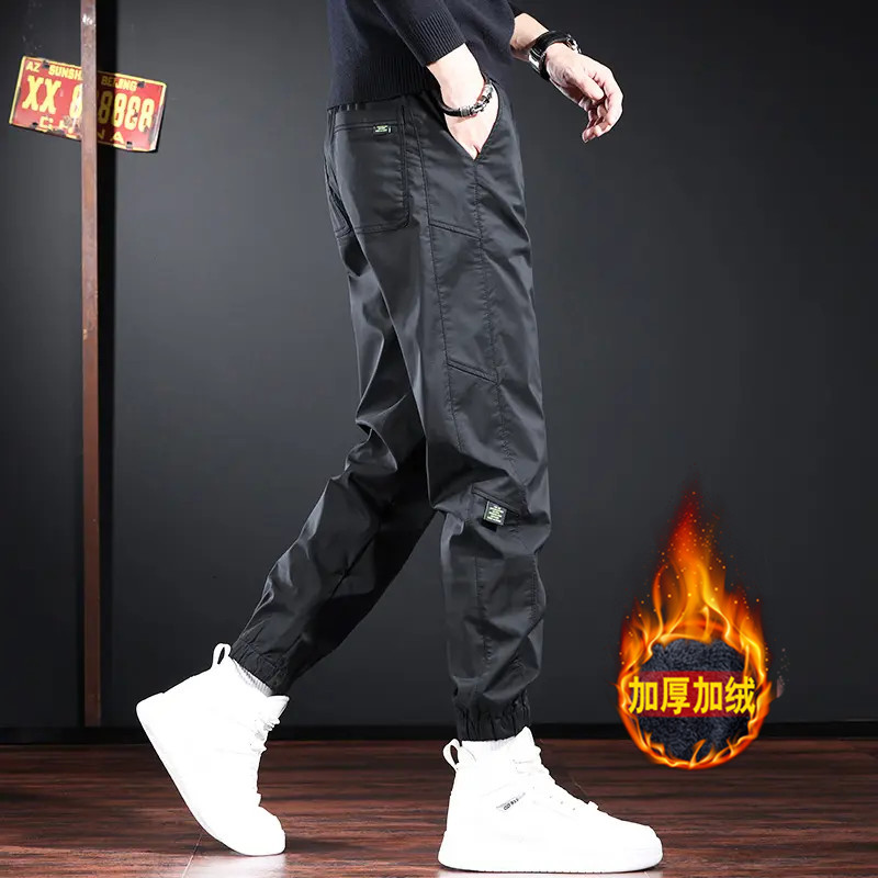 jeep吉普秋冬加绒男士工装休闲裤户外速干冲锋裤束脚哈伦运动裤子