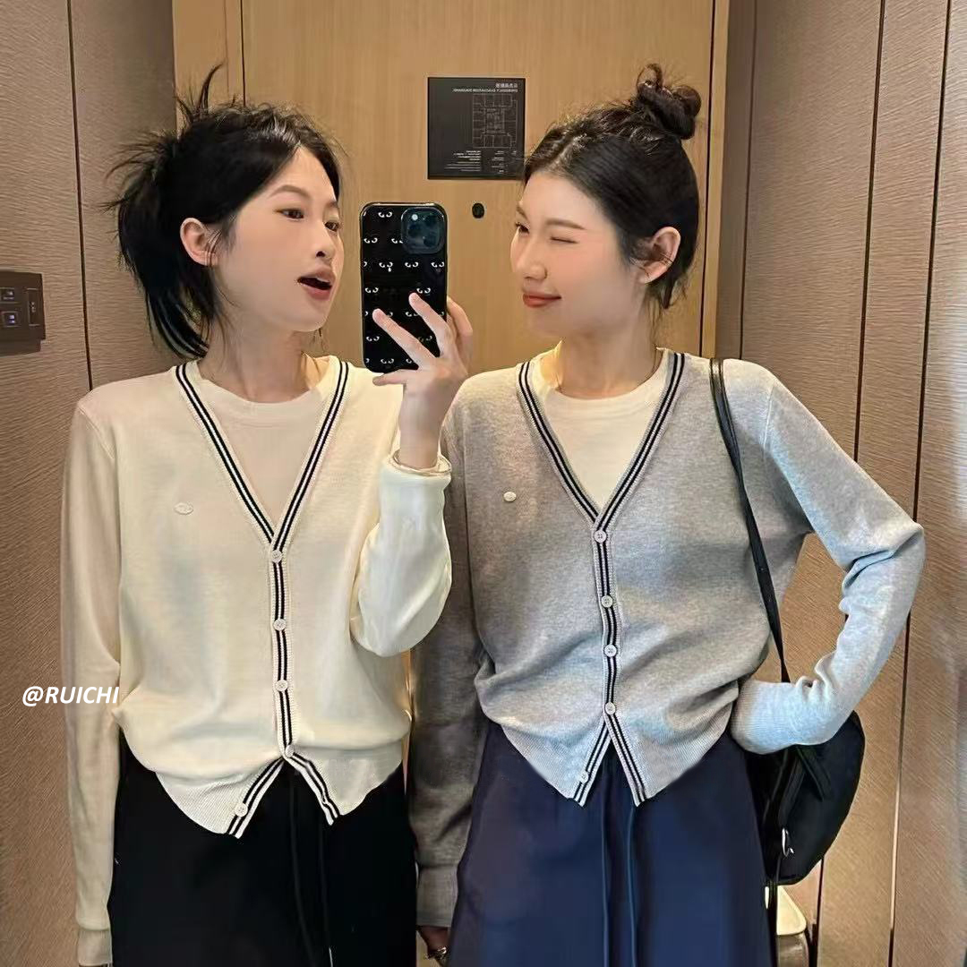 法式优雅V领针织开衫上衣2025新款百搭时尚浪漫氛围感气质上衣