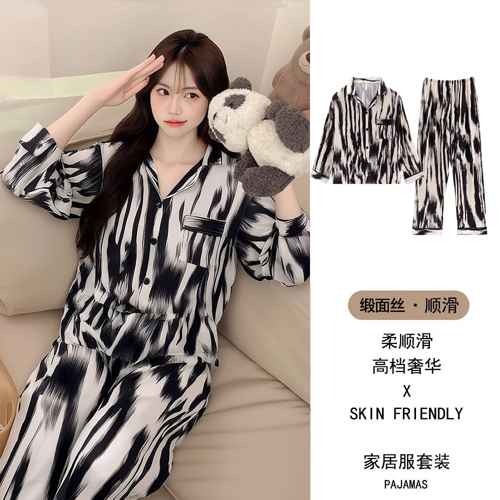 冰丝睡衣女款长袖夏季2025新款高级感家居服女春秋空调房套装大码