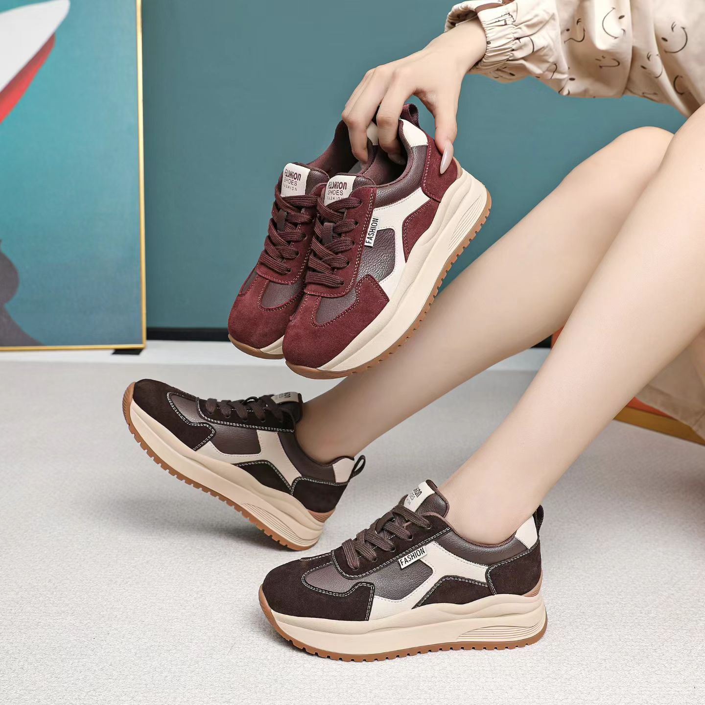 高档时尚休闲鞋76131-1女鞋舒适百搭软底秋冬新款厚底休闲鞋