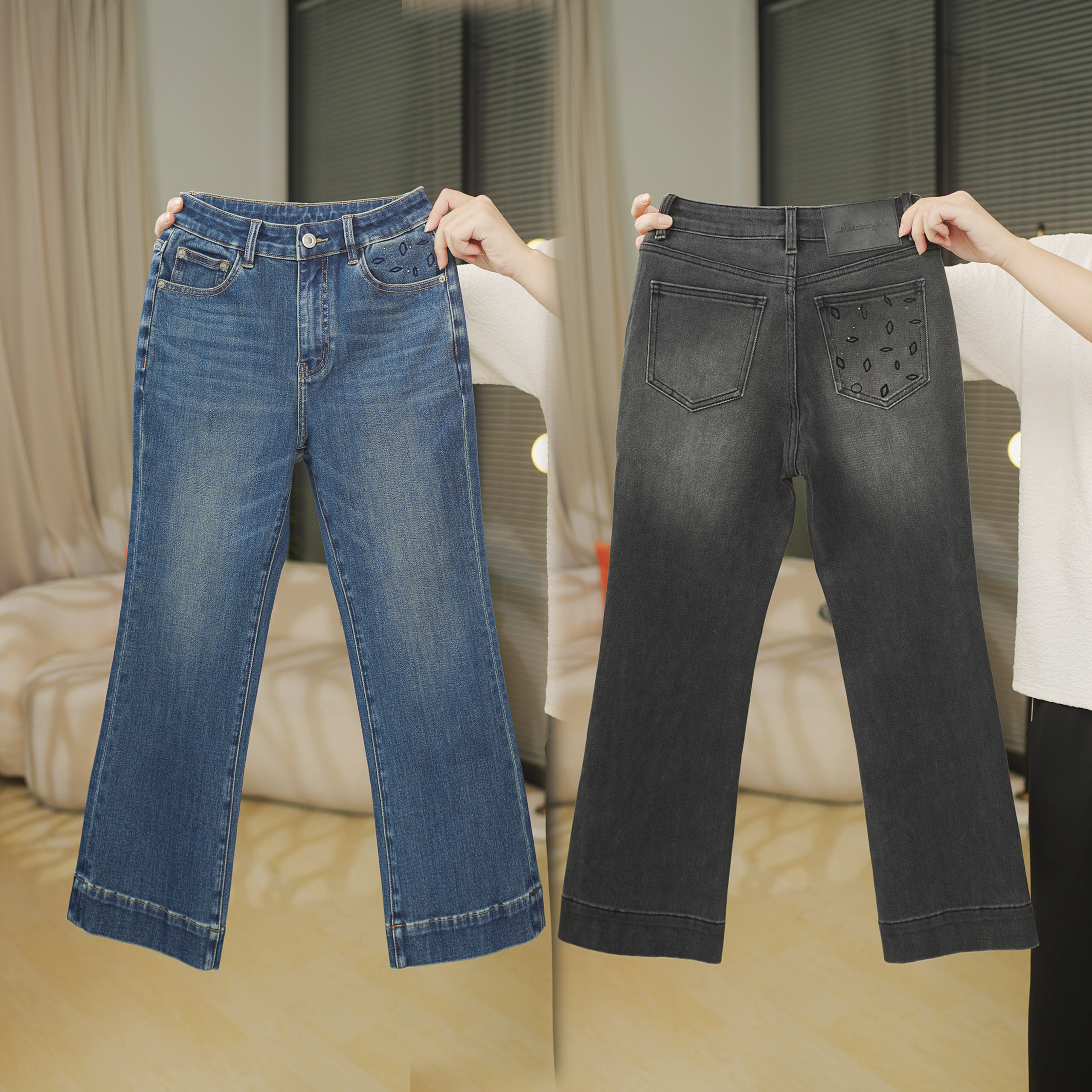 8061女微喇裤2025秋新款休闲显瘦显腿直修身蓝色九分牛仔裤小个子