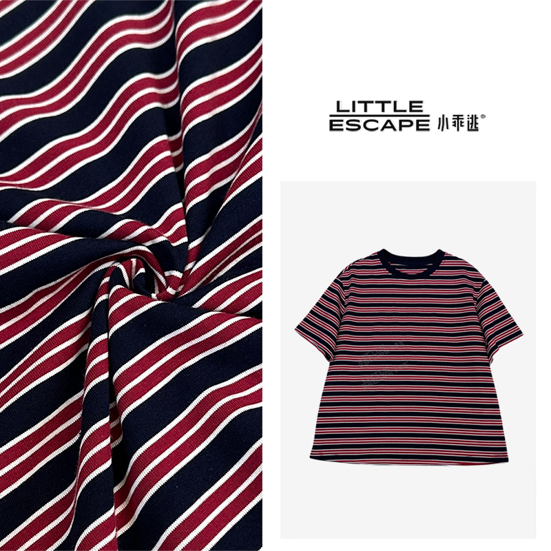 小乖逃X黑色领红色条纹T恤短袖打底宽松百搭上衣240536