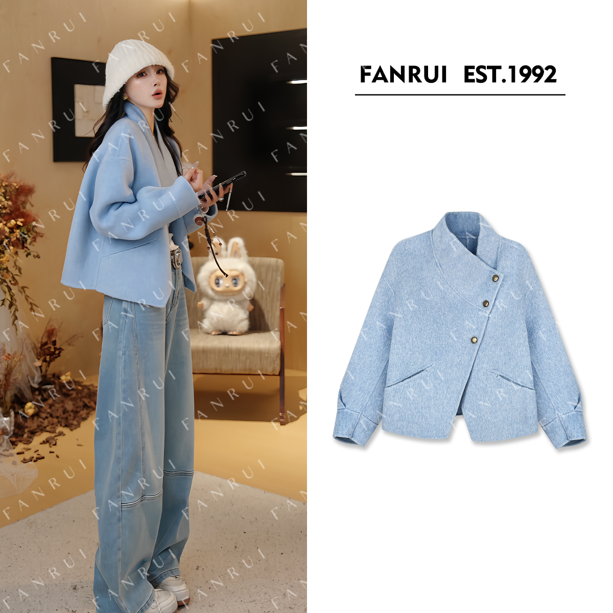 FANRUI/泛芮 「静语轩​​」羊毛+羊驼毛秋冬时髦高级复古大衣B18218