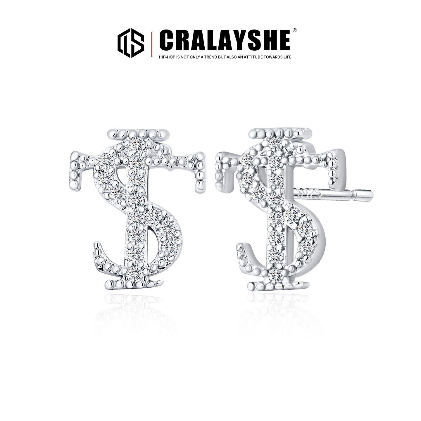 925银耳饰 纯银stk 耳钉镶钻字母美式休闲街头国潮男女耳饰装饰品