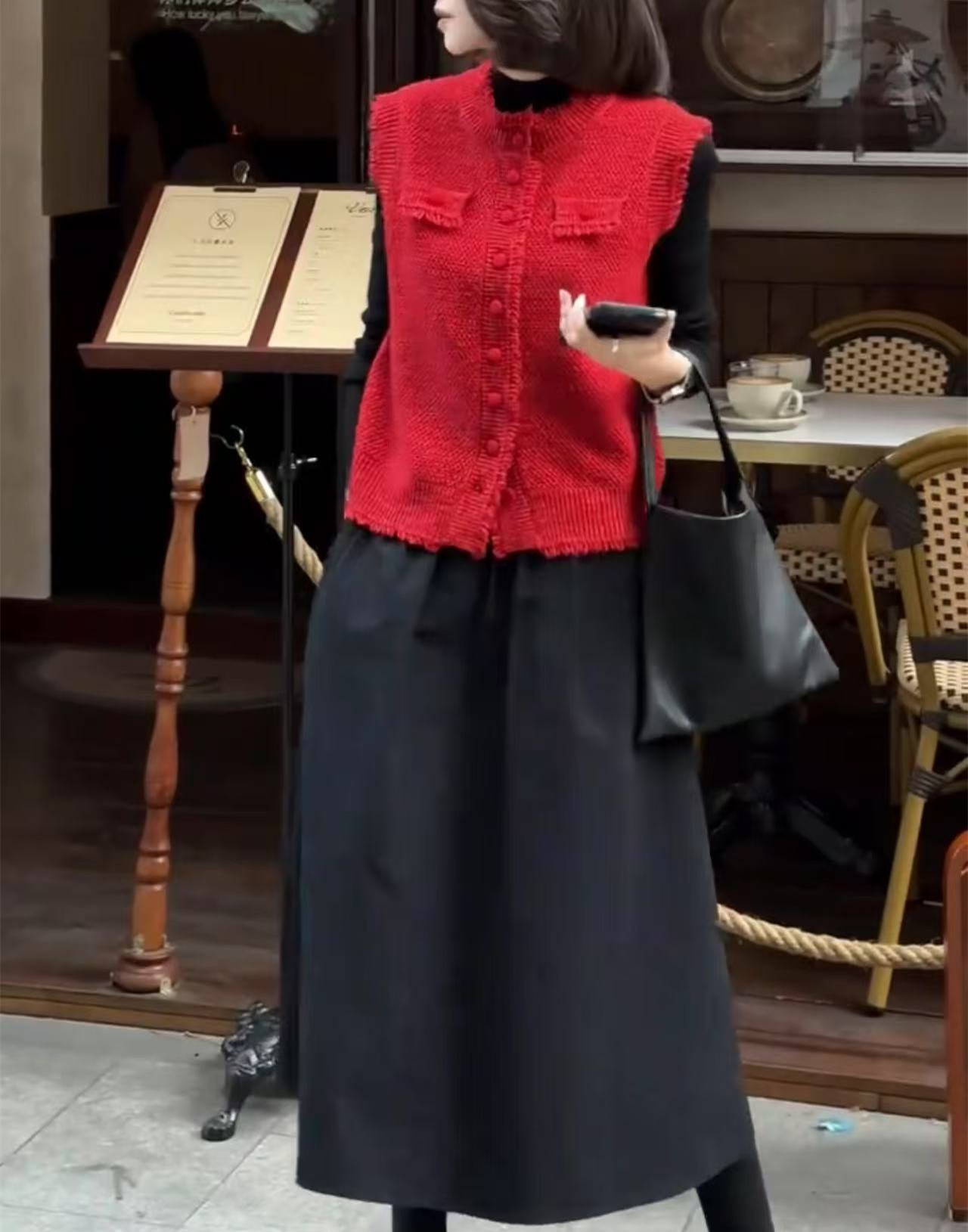 减龄红色马甲时尚女装新款简约百搭精品高档女款上衣洋气爆款