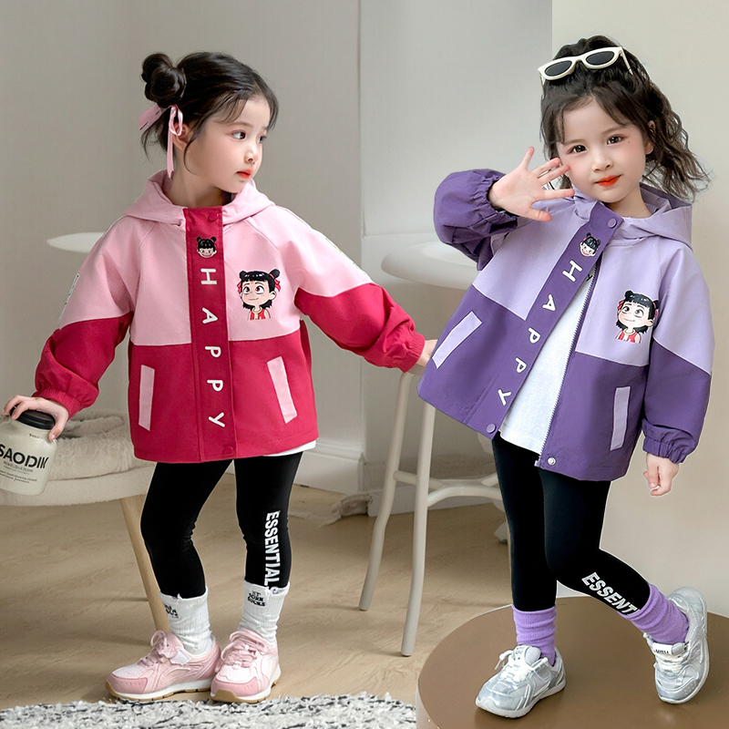 女童冲锋衣外套春秋款2025新款儿童哪吒风衣秋装小女孩连帽上衣潮