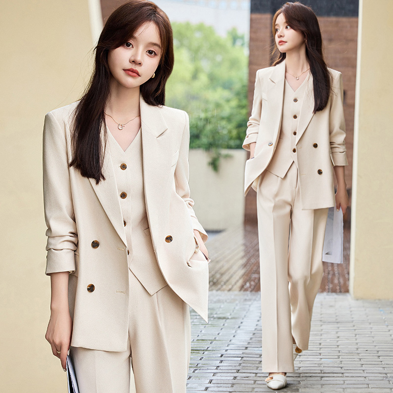 职业套装女春秋冬休闲气质高级感通勤工作服轻职场西装马甲三件套