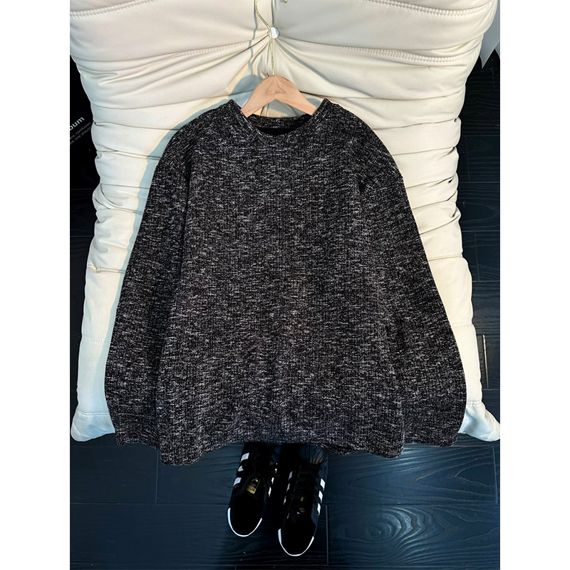 美式复古扎染针织卫衣男冬季加绒加厚无帽打底衫情侣装高级感外套