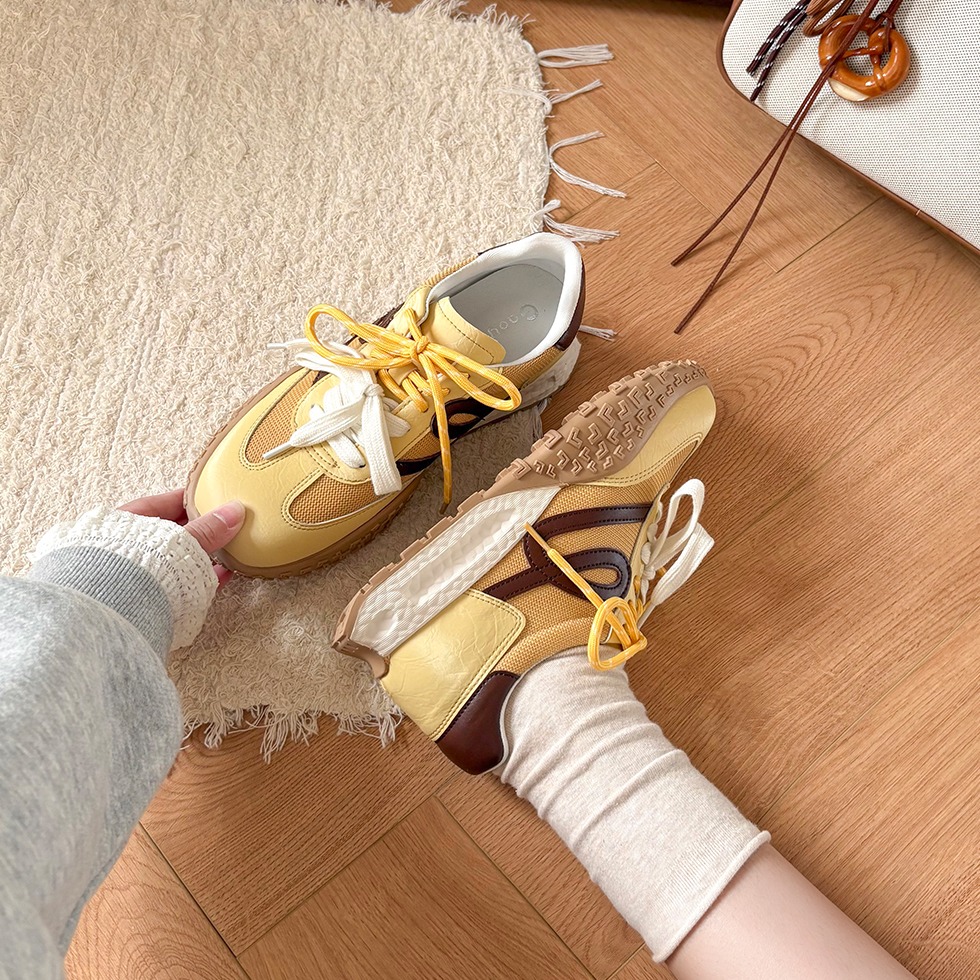 【安利！】发财黄女夏新款德训鞋薄底轻便透气网面休闲时尚休闲女鞋