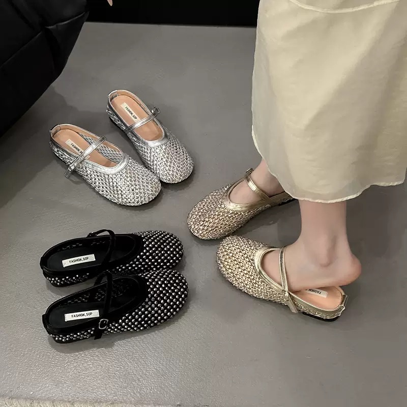 高级感小众爆款水钻网面外穿女款夏季半拖玛丽珍包头网红半拖鞋女