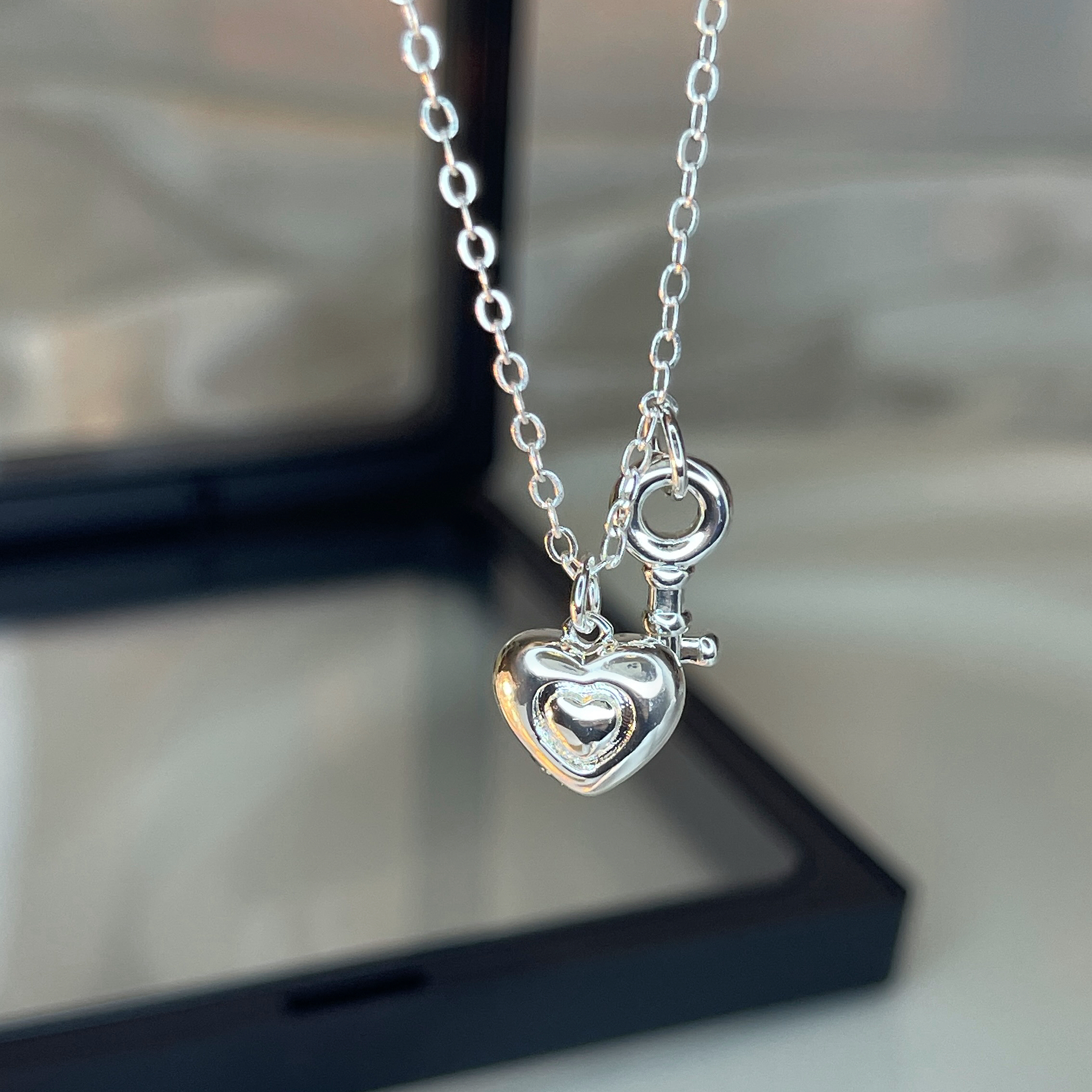 合金项链 韩版时尚爱心锁钥匙项链女甜美锁骨链气质简约毛衣链