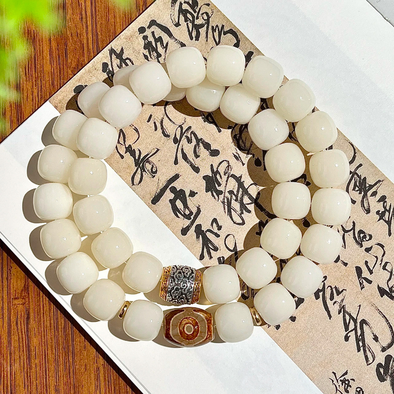 【雪域飞霜】原生态天然白玉菩提根手串文玩菩提双圈念珠男女款手持