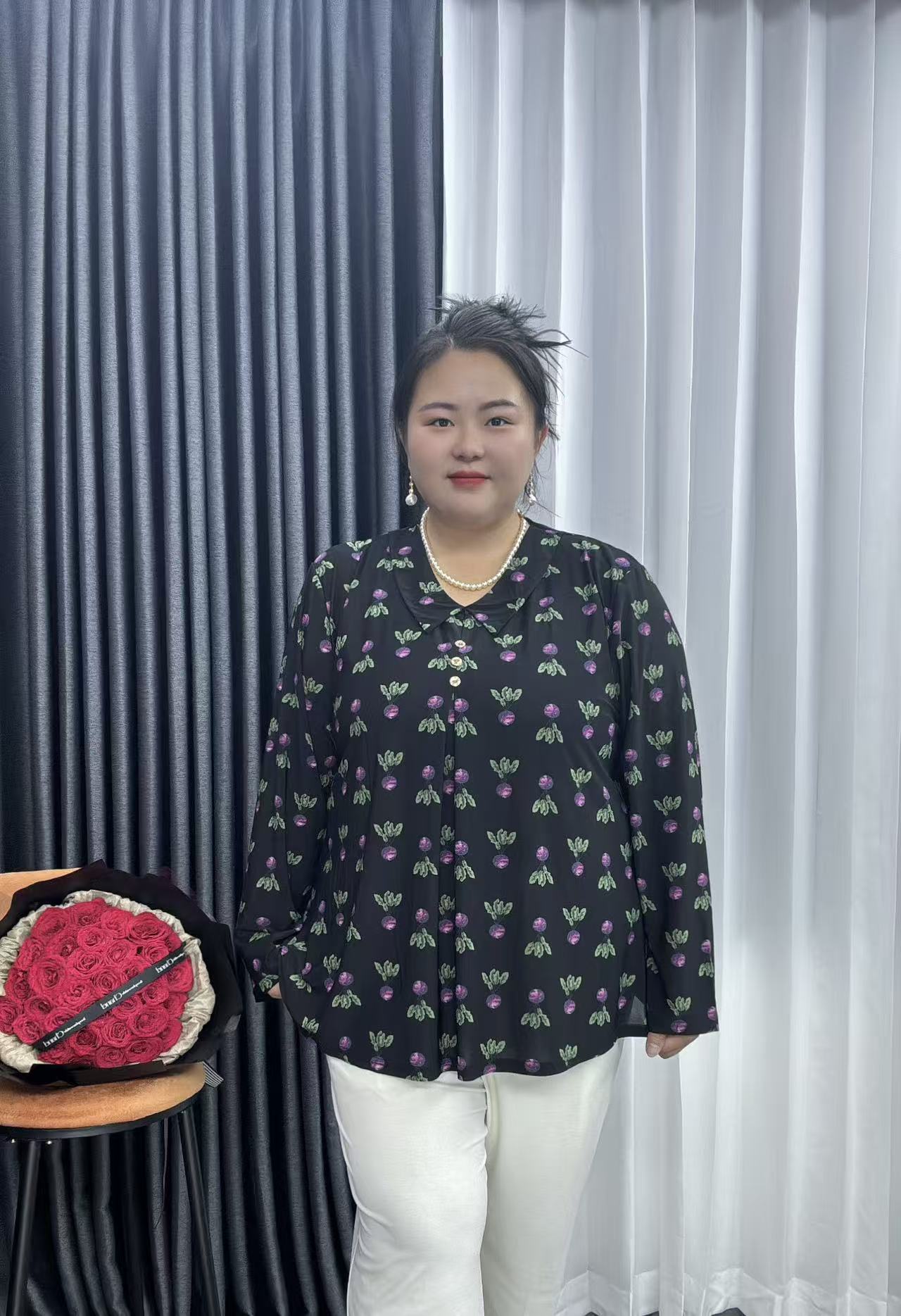 100-240斤长袖薄款加肥加大小衫女士中老年女装宽松型翻领衬衣女