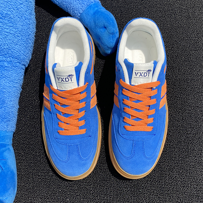 拼色板鞋学院风休闲板鞋百搭学生高智淡人风反毛皮男鞋阿甘鞋男款