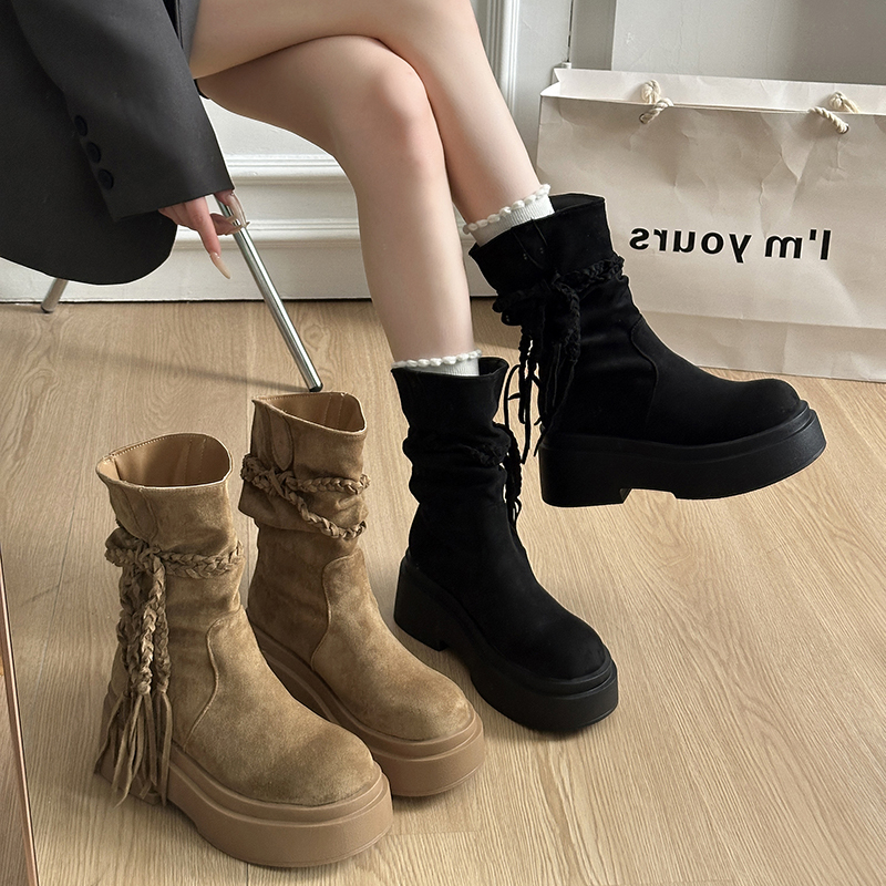 小个子增高马丁靴女2025秋冬新款复古美拉德短筒靴子棕色超火短靴