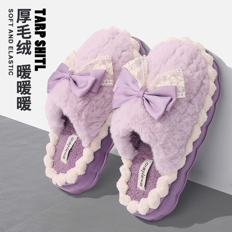 十一步拖鞋女款秋冬季加绒加厚居家新款防滑轻便可爱情侣毛绒棉拖
