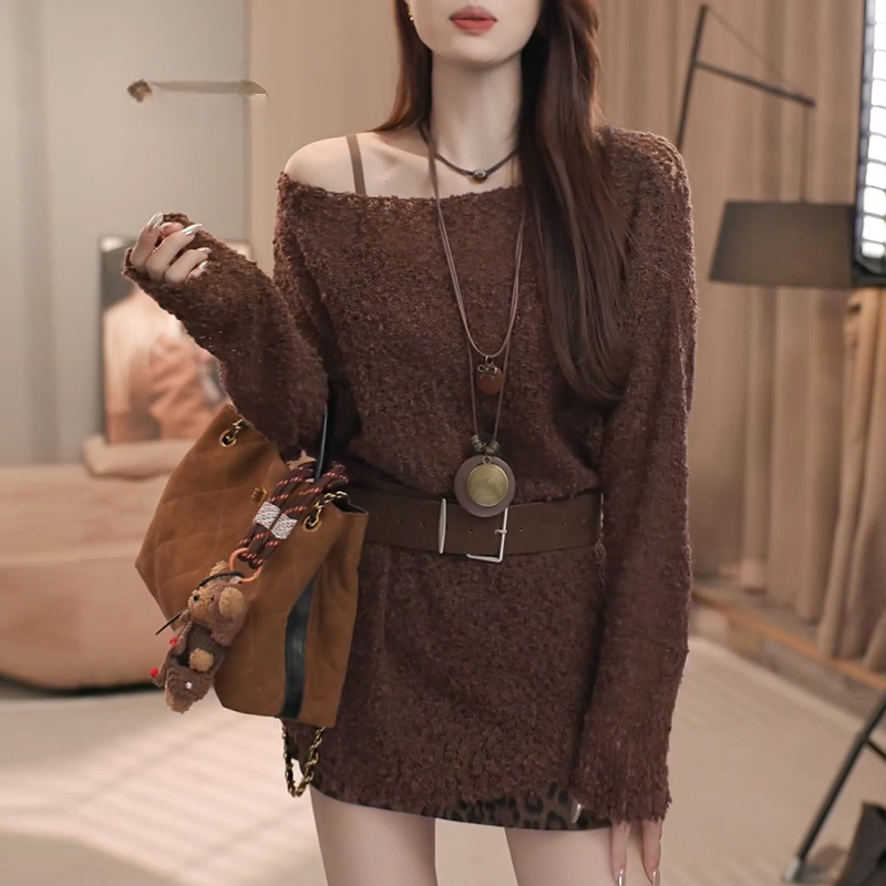 2025早秋新款韩版宽松显瘦圆领镂空设计长袖针织衫女士潮流气质