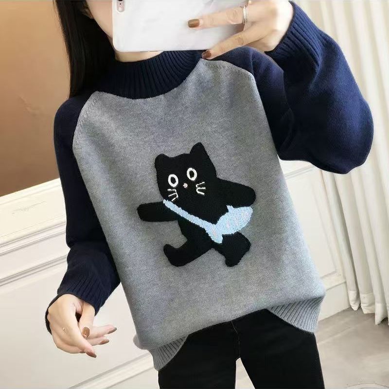 毛衣秋冬2025新款高领宽松保暖灰色针织衫洋气时尚打底上衣春秋