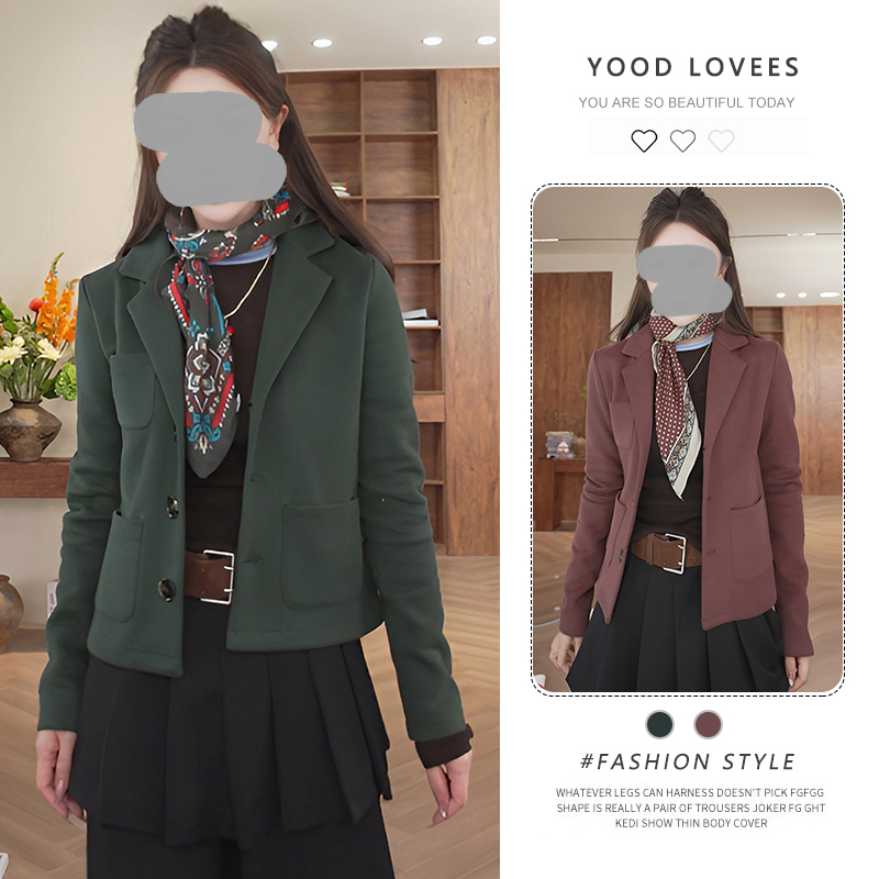 2025春秋新款气质时尚优雅风收腰显瘦名媛减龄翻领短款西装外套女