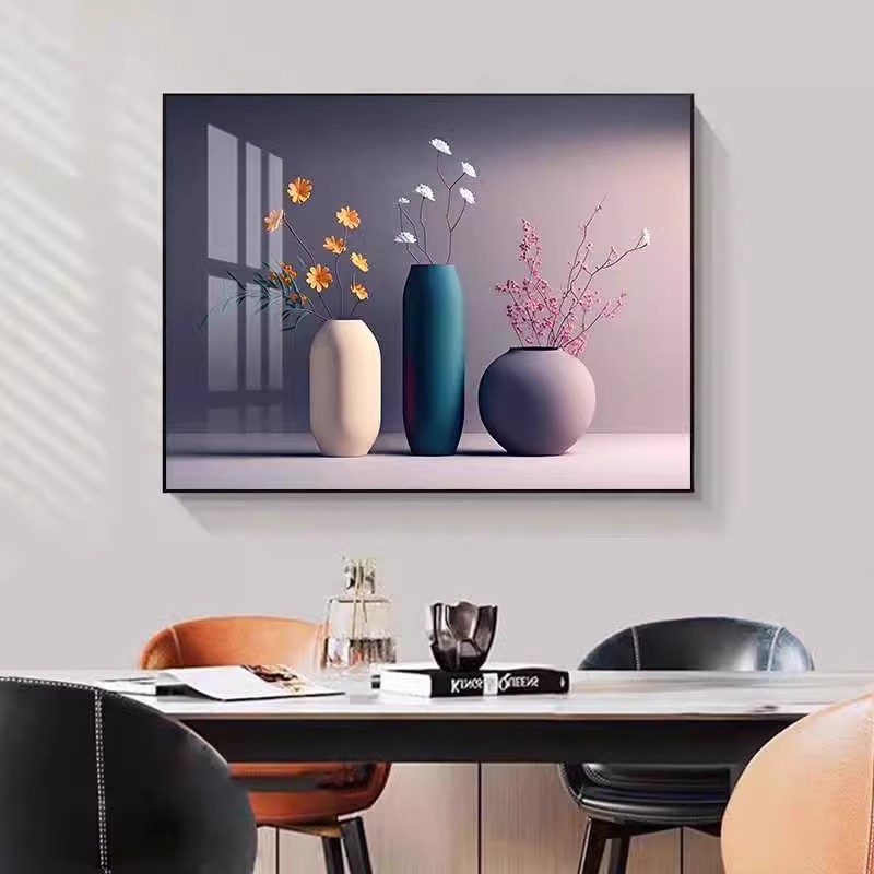 【画为峰】餐厅装饰画轻奢高级感挂画现代简约花瓶花卉饭厅厨房壁画