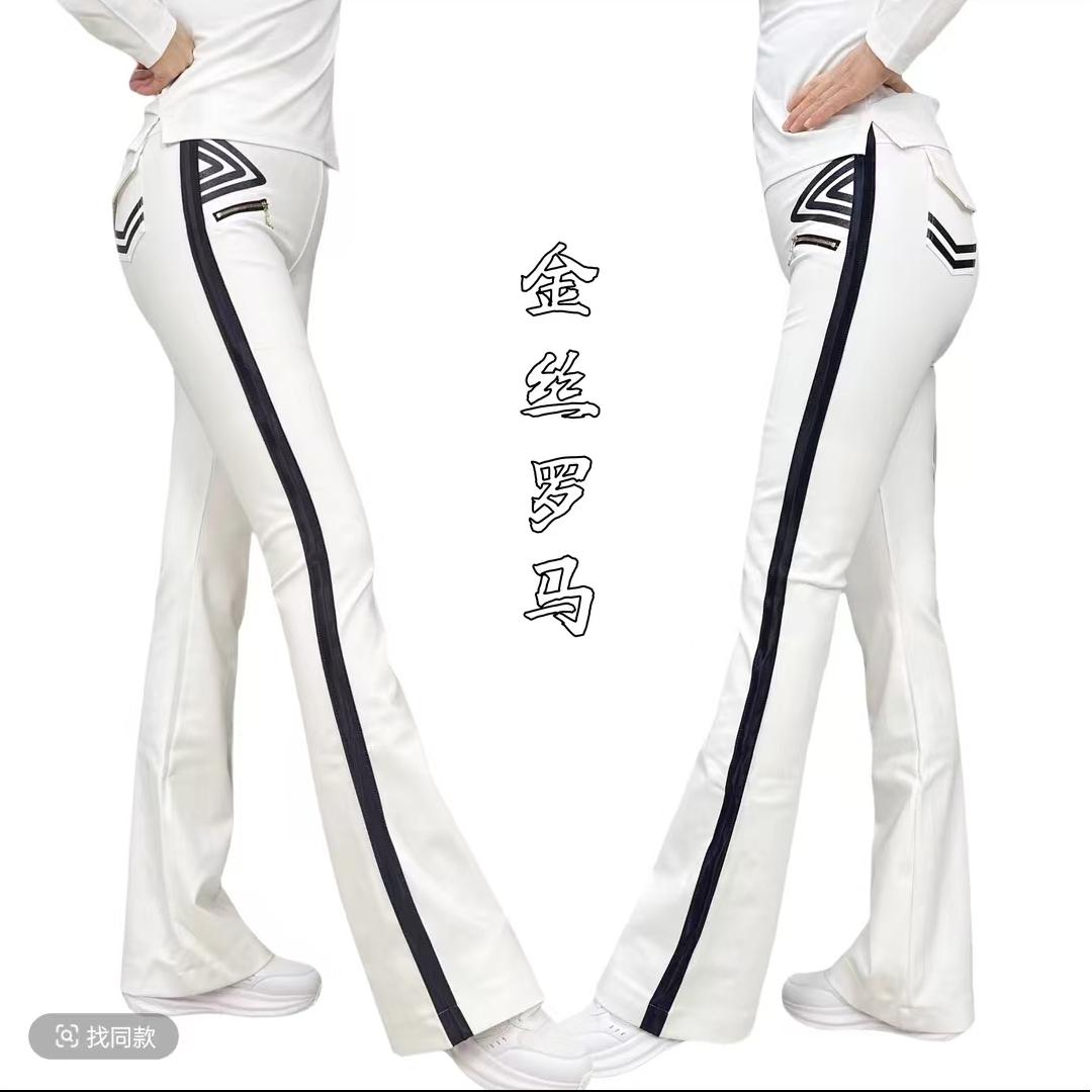 罗马棉长裤三角黑白一字拉链烫钻佳木斯健身操服百搭微喇裤透气