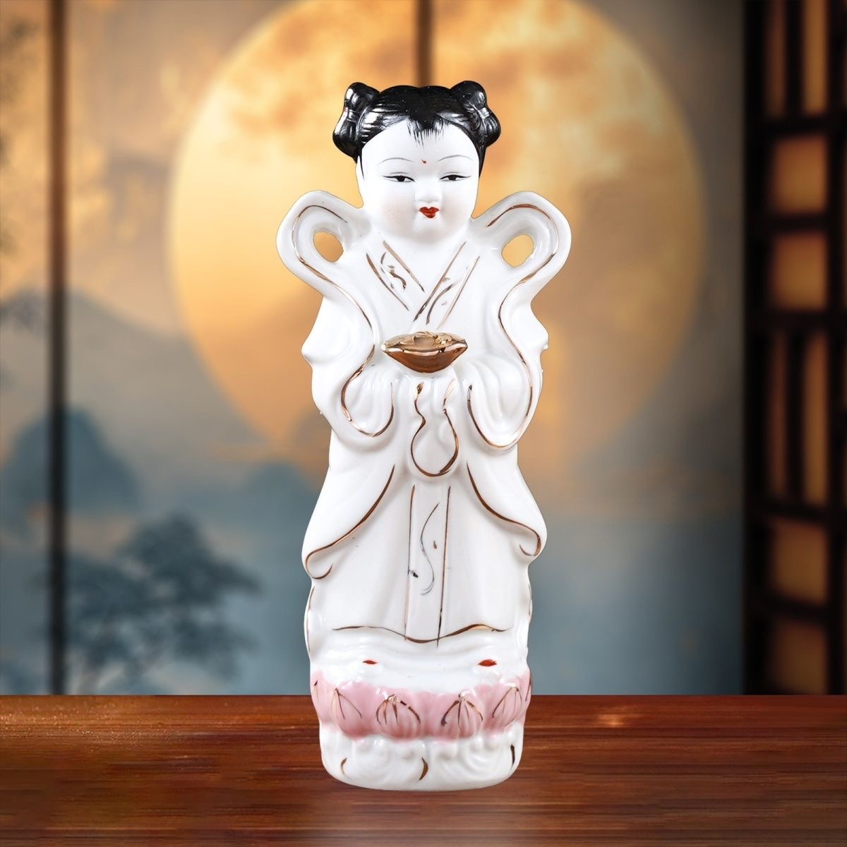 招财善财童子描金桌面中式禅意工艺品陶瓷家用创意玄关书房摆设