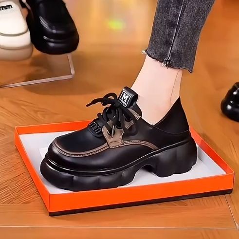 真皮厚底女鞋2025春秋新款时尚百搭乐福鞋增高英伦风小皮鞋单鞋女