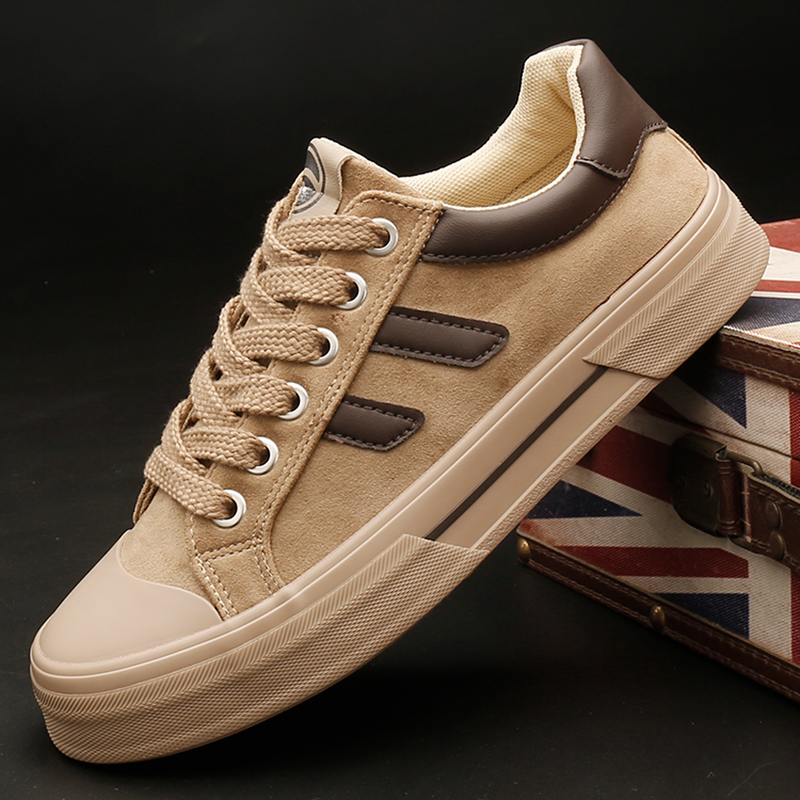 25875 秋季纯色潮鞋韩版平跟板鞋前系带黑色耐磨男鞋百搭休闲鞋