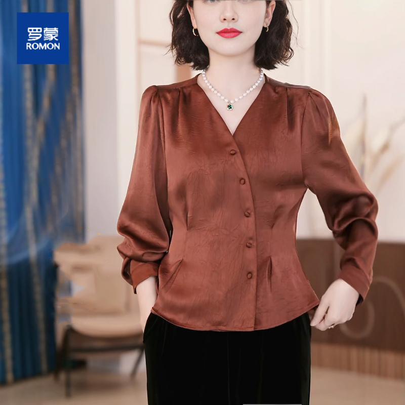 罗蒙2025新款秋装中年妈妈套装女两件套国风小衫t恤中老年女装