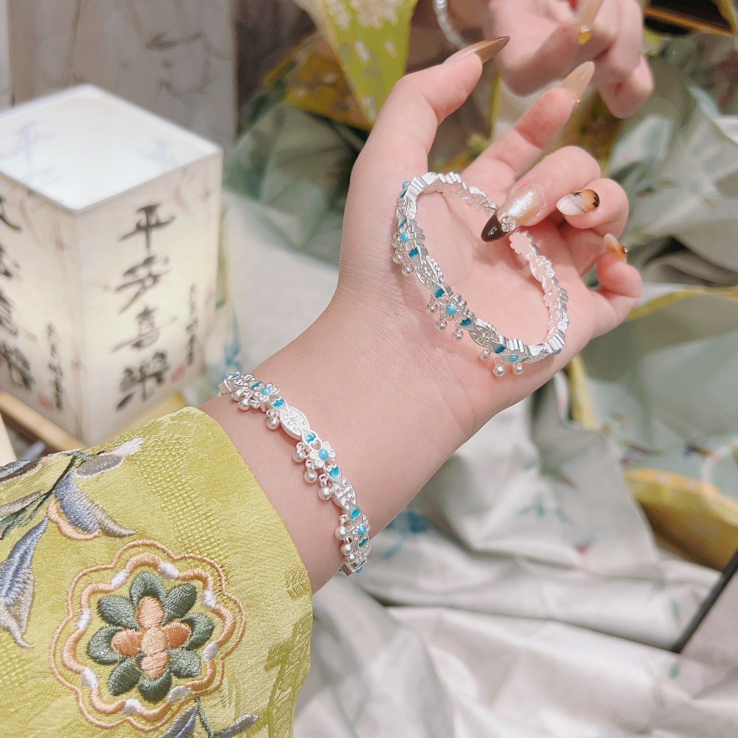 足银手镯 足银9999手镯国风新中式轻奢珐琅百搭纯银镯子时尚手工