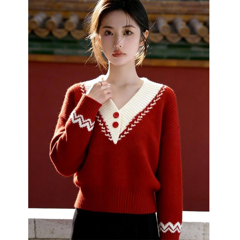 圣诞过年红色毛衣女冬绝美巨好看独特漂亮气质高端软糯针织衫上衣