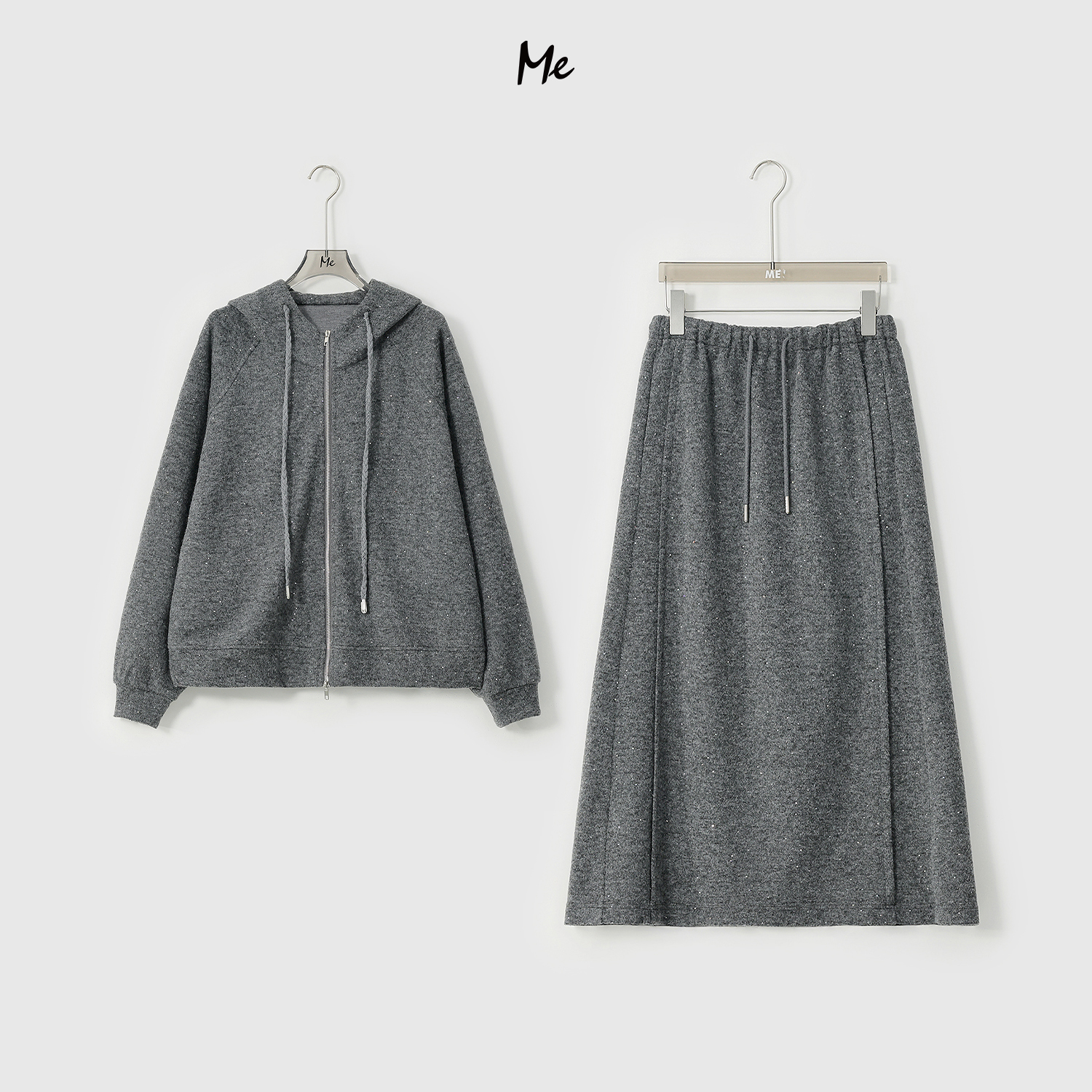 ME【大王爆闪卫衣裙套装】绵羊毛混纺亮片花纱云柔显瘦套装MESA2759