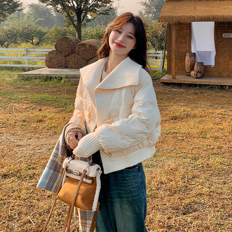 韩版时尚短款小个子白色棉衣外套洋气百搭加厚保暖设计感时尚棉服