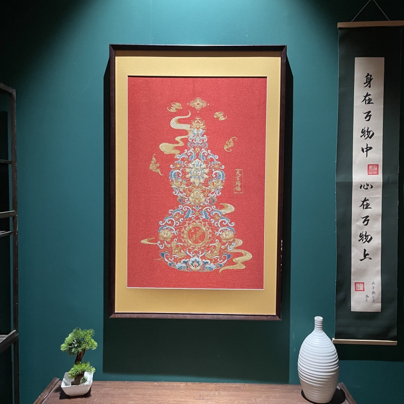 刺绣【天官赐福】葫芦装饰画办公室玄关茶室书房背景墙走廊道挂画