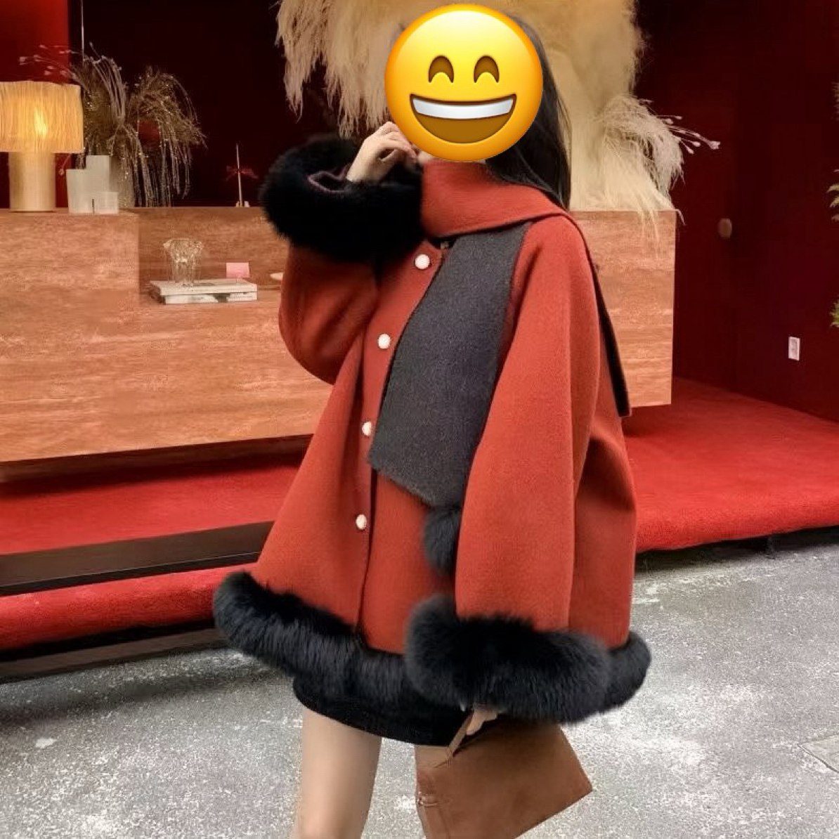 很嚣张女士大码定制披风斗篷毛呢大衣高级感韩系温柔加厚毛呢外套