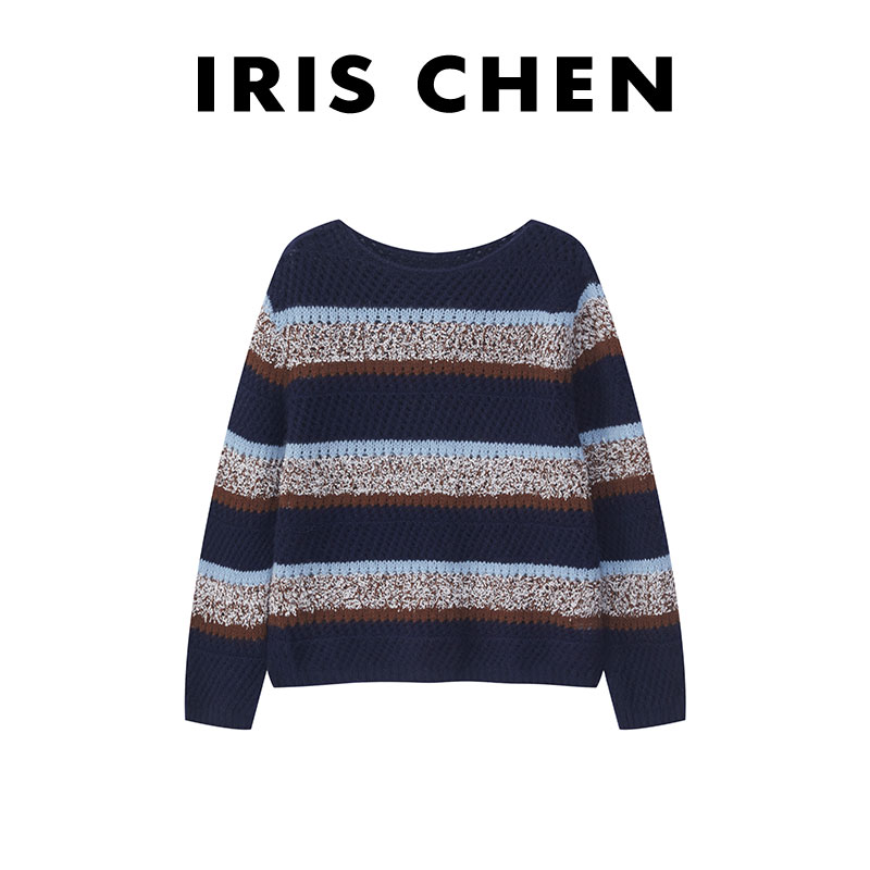 【现货】IRIS CHEN 蓝调 2025秋冬“绵羊毛兔毛”条纹休闲通勤针织衫