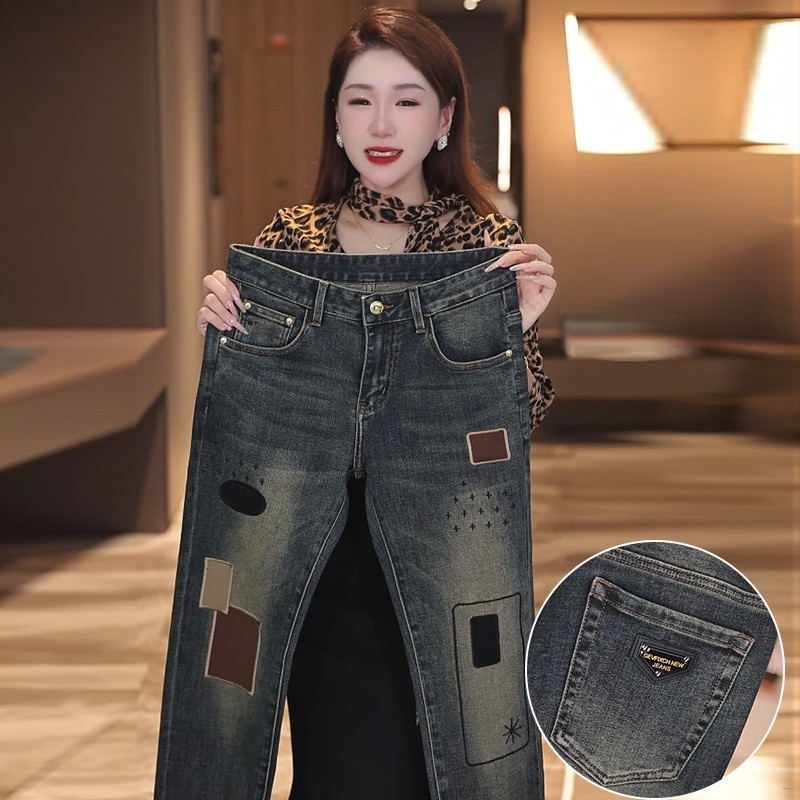 秋季新款男士刺绣牛仔裤时尚百搭修身弹力裤子男显高显瘦潮裤K05