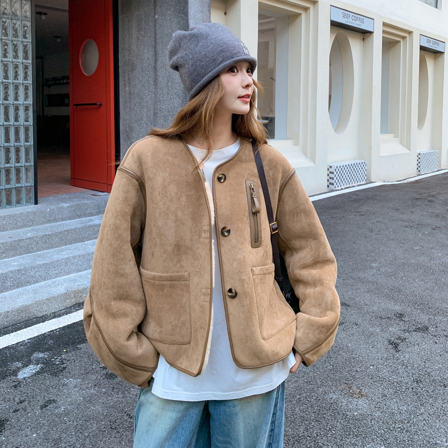 两面穿羊羔毛外套女冬2025新款小个子短款加绒加厚洋气别致小棉袄