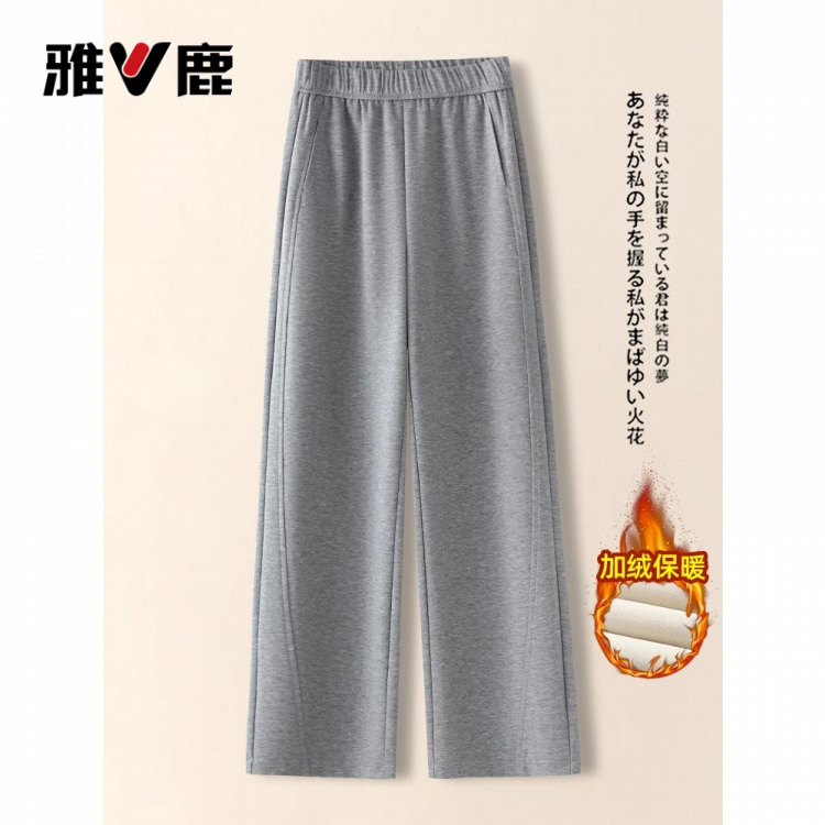 雅鹿高级时髦阔腿裤女秋冬2025新款百搭加绒卫裤垂感宽松休闲裤子
