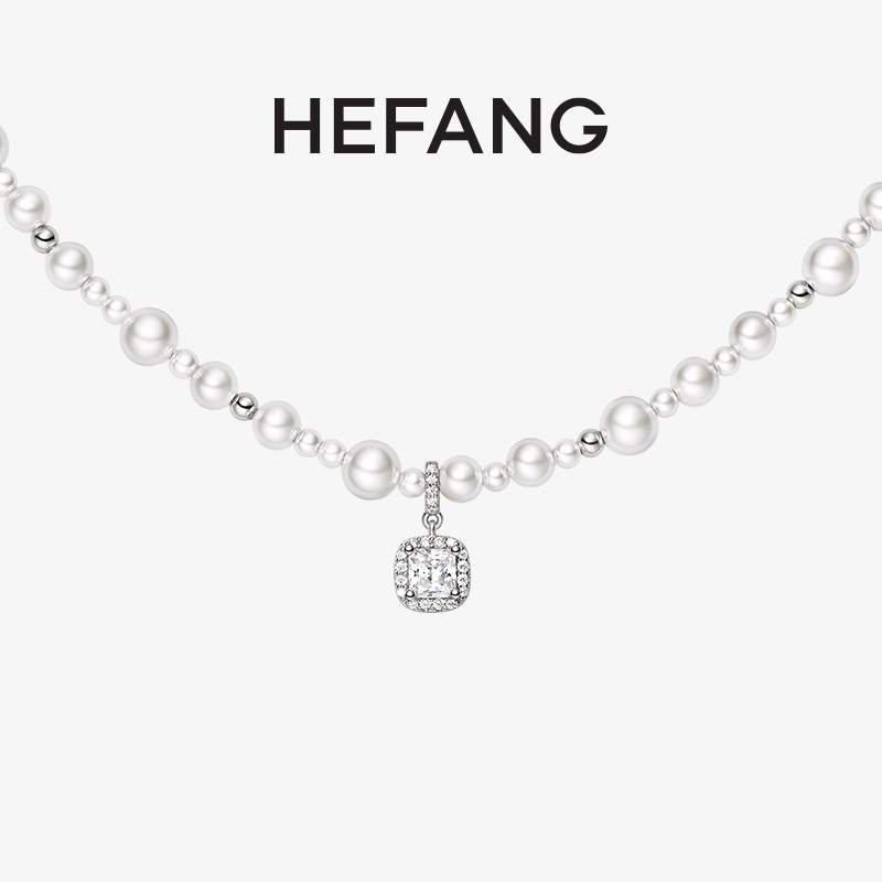 HEFANG 链子925银合成锆石  HEFANG气泡方糖项链轻奢 圣诞礼物