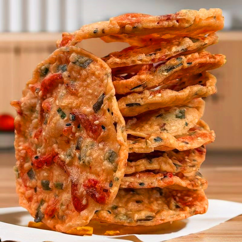 江西赣南月亮巴油炸虾米巴客家豆巴花生巴香脆腌菜粑韭菜巴小吃