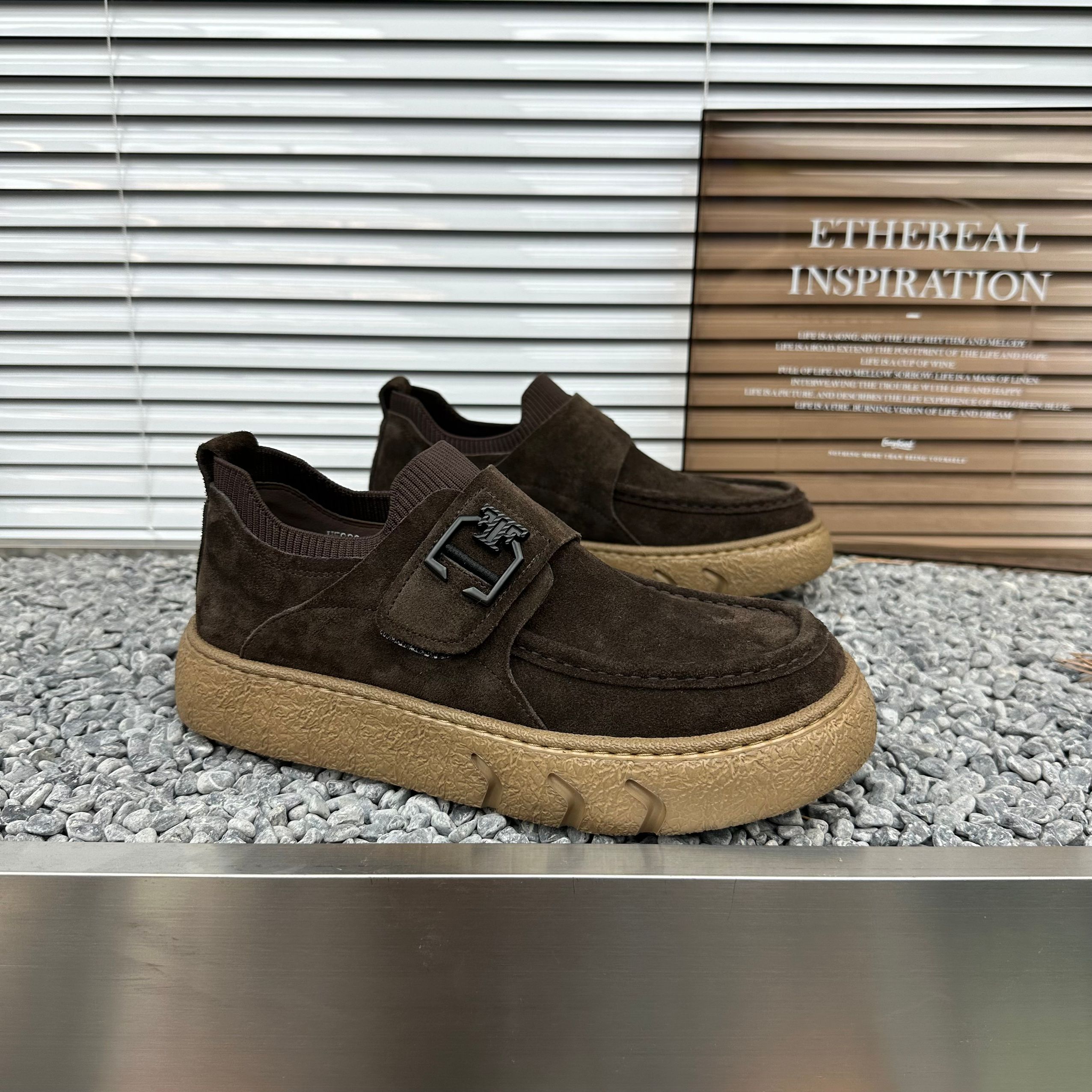 男士新款勃肯鞋厚底一脚蹬复古休闲鞋轻便透气时尚百搭潮鞋增高鞋