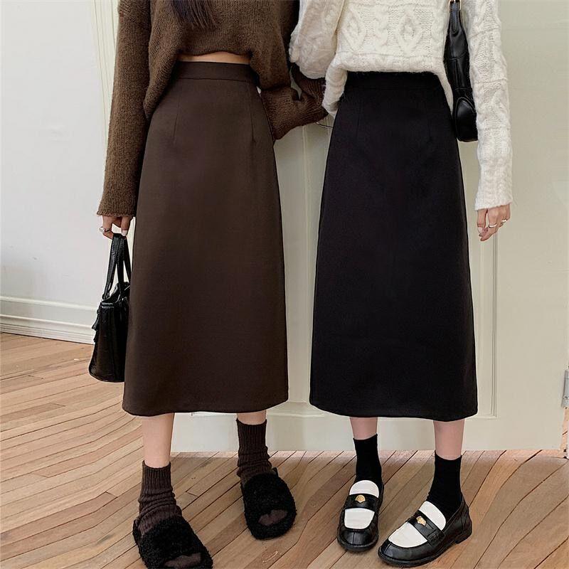 百搭显瘦半身裙女韩版秋冬季高腰防走光A字时尚包臀短裙开叉长裙