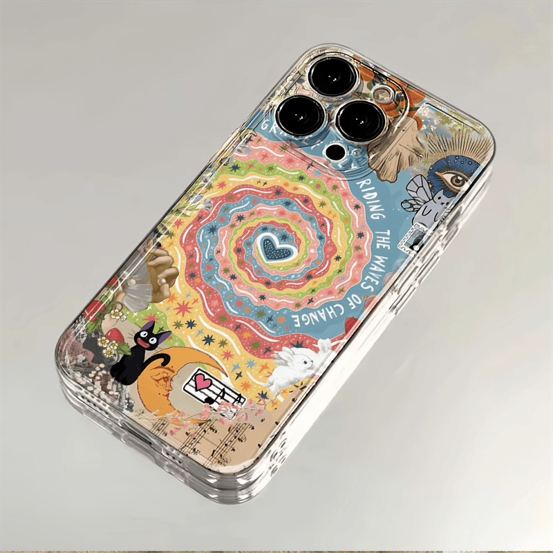 艺术旋涡爱心适用iPhone16苹果15动漫手机壳14promax透明13小众12