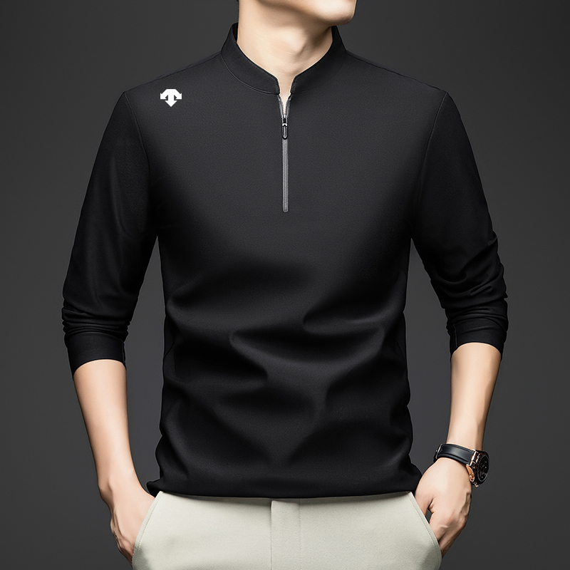 迪桑家秋季纯色长袖拉链立领男士T恤POLO衫简约免烫休闲时尚上衣
