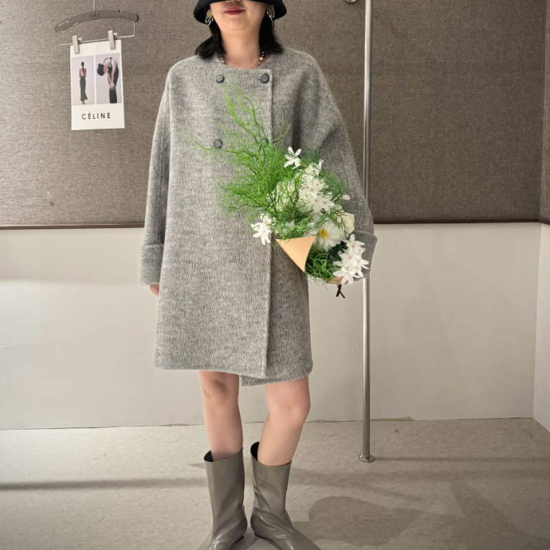 气质百搭显瘦女士双面毛呢中长款外套大衣