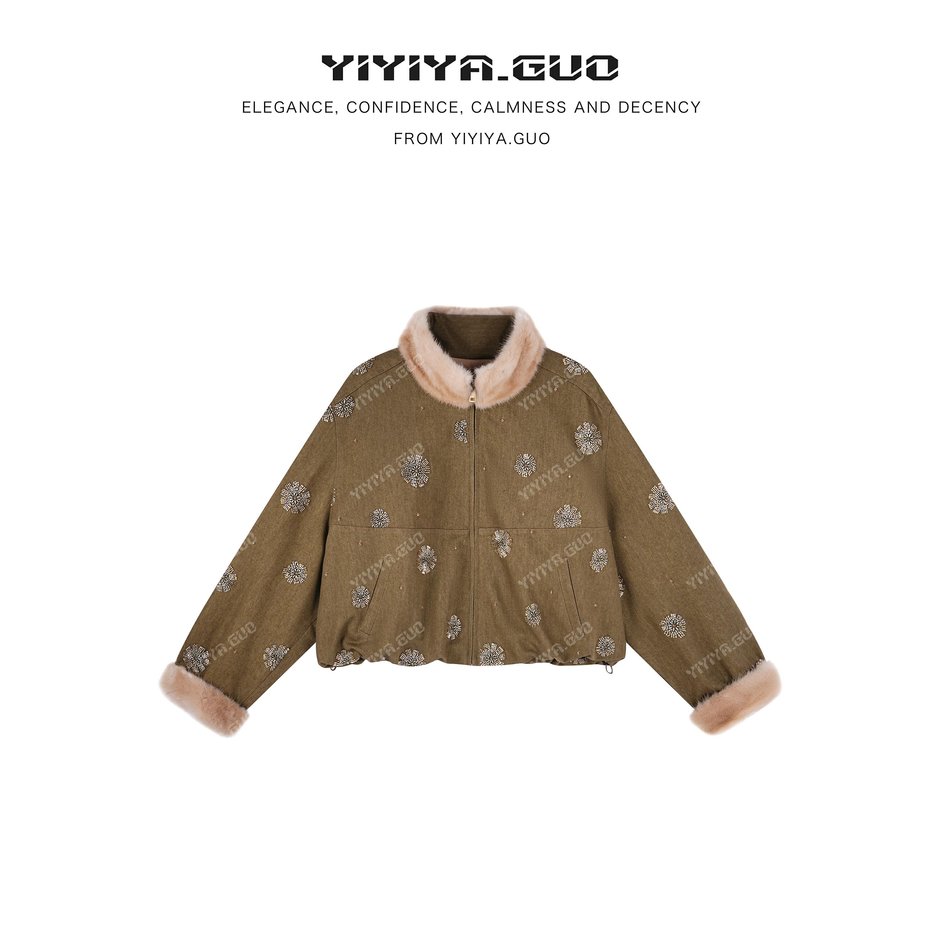 yiyiya.Guo艺艺吖【雪花】半高领亮片刺绣落肩长袖外套090149SS52