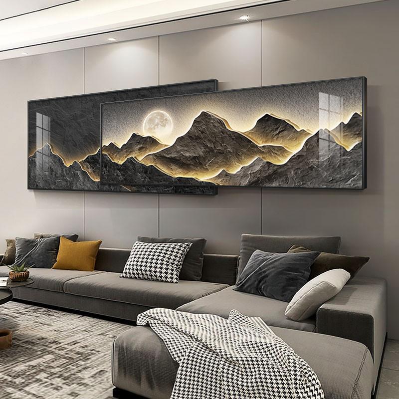 背有靠山客厅装饰画沙发墙背景挂画现代轻奢叠加山水画高级感壁画